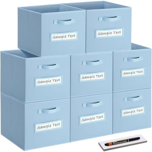 Fabric storage cubes (8 Pack) 13 Inch Cube Storage Bin, cube organizer bins with 8 Labels Window Cards & a Pen,Foldable cube organizer bins and Storage Box,Pastel Blue by Artsdi