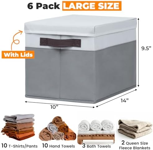 Criusia 6 Set Clothes Storage Bins with Lids - Stackable Fabric Closet Organizers and Storage Baskets for Shelves -Odorless Large Enough for Clothes Blanket Toy Storage -Dorm Room Apartment Essentials - Image 2