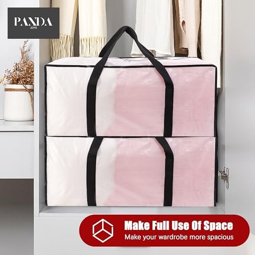 PANDA JOYS Extra Large Moving Bags with Zippers & Carrying Handles, Heavy-Duty Storage Tote for Space Saving Moving Storage, Fold Flat, Alternative to Box and Bin - 12 Pack, Semi-Transparent - Image 7