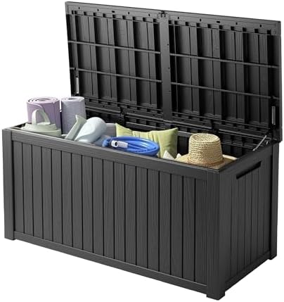 180 Gallon Deck Box Organizer, Doubles as 2-Person Bench Seat, Black – Large Resin Outdoor Storage and Seating with Lockable Lid for Garden, Pool, and Patio by GraceYourYard