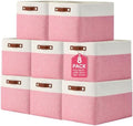 Uiifan 8 Pack 16 x 12 x 10 Inch Large Storage Baskets Collapsible Fabric Storage Cubes Bins with Handles for Shelves Closets Nursery Home Clothes Toys Organizers, Pink by Uiifan