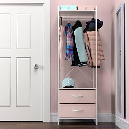 Sorbus Tall Clothing Rack with Drawers, Wood Top (Pink) - Image 5