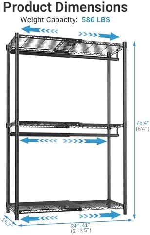 VIPEK X1 Expandable Clothes Rack Heavy Duty Adjustable Closet System Black - Image 5