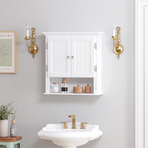 UTEX Bathroom Wall Cabinet Over Toilet, White Wall-Mounted Medicine Cabinet - Image 2