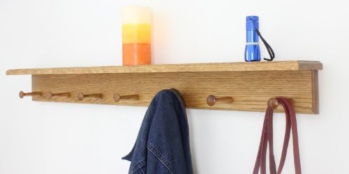 Oak Shaker Peg Rack with Shelf (Golden Oak, 46" with 8 pegs) - Image 3