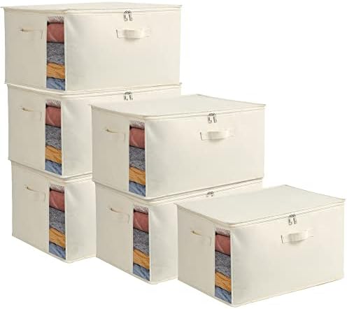 6 Pack Canvas Comforter Storage Bags for Clothes & King Comforters, Natural by Vailando