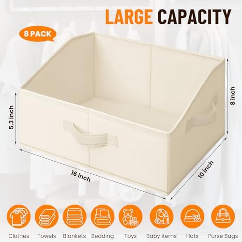 Criusia Closet Organizers Bins 8 Pack - Large Closet Shelf Organizer with Handles - Fabric Trapezoid Home Organization and Storage Baskets for Organizing Clothes Toy Blanket Towel Purse Hats - Image 2