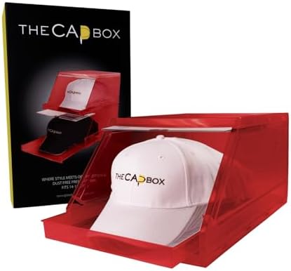 The CapBox 2.0 (2 Pack Red) Hat Organizer for Baseball Caps, Stackable Sliding Tray Hat Rack & Hat Holder Hat Hanger Cap Storage Container 2 Yr. Warranty Anti Tilting & Tray Stopper by GlasshouseClosets-TheCapBox