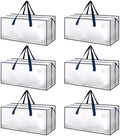 HealSmart 6 Pack Extra Large Moving Bags with Zippers & Carrying Handles, Heavy-Duty Storage Tote Moving Boxes for Dorm Room Essentials Storage Bags, Clear by HealSmart