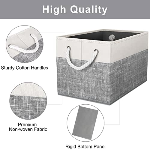 Fab totes Storage Bins 8-Pack, Foldable Storage Baskets for Organizing Toys, Books, Shelves, Closet, Large Storage Box with Rope Handles, Sturdy Organizer Bins, White & Grey - Image 3