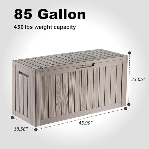 Outdoor Waterproof Resin Storage Deck Box Lockable Outside Bench UV Resistant Bin Patio Porch Furniture Pool Float Garden Tool Cushion (Grey, 90 Gallon) - Image 7
