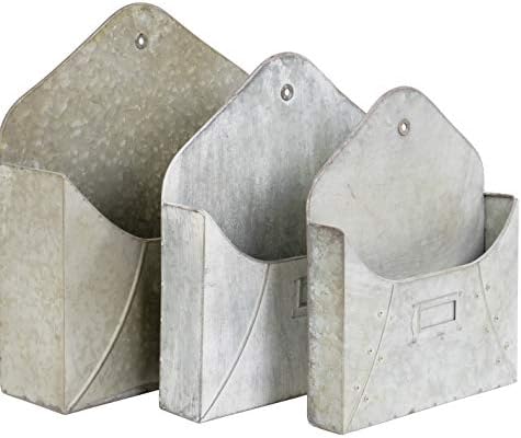 Red Co. Set of 3 (9”, 11”, 13”) Decorative Rustic Wall Mounted Galvanized Metal Wall Pocket Storage Bins by RedCo