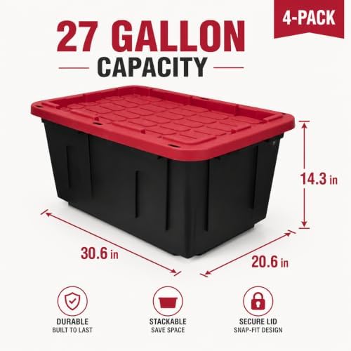 Storage Bins 27 Gal Stackable with Lids 4 Pack for Garage Basement - Image 3