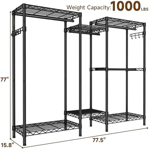Golpart Heavy Duty Clothes Rack Metal Wardrobe with Adjustable Wire Shelves - Image 3