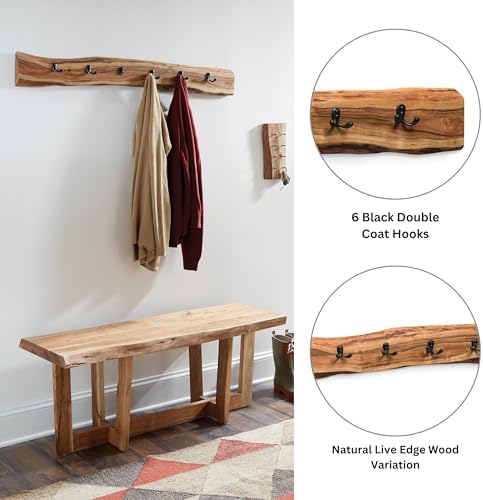 Alaterre Furniture Alpine Natural Live Edge Wood Coat Rack – 48 Inch Solid Wood Wall-Mounted Coat Hook with 6 Double Hooks – Modern Farmhouse Storage Organization for Entryway, Hallway, or Mudroom - Image 3