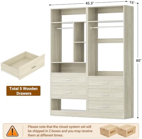 Besiost Closet Systems with 5 Drawers, Closet Organizer System - Image 7