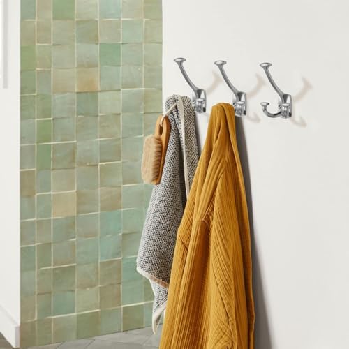 Large Wall Double-Sided Hook 10 Pack Brushed Satin Nickel Hook Decorative Heavy Duty Solid Large Coat Hooks for Towel Hanging Coats Robe Triple Coat Hook Three Prong Hook - Image 3