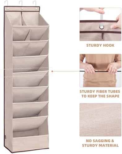 STORAGE MANIAC Over the Door Shoe Organizer Heavy-Duty Large Deep Pocket Hanging Shoe Organizer Shoe Rack Door Closet Shoe Organizer for Wall, Dorm & Narrow Door Storage Shoe Holder Oat Beige, 2 Pack - Image 6