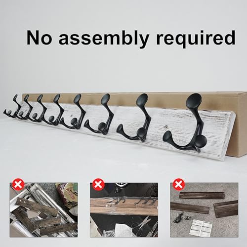 SKOLOO 43-Inch Wood Coat Rack Wall Mount with 8 Triple Hooks - Ideal for Family Entrances, Classrooms, and Pet Supplies Storage - Perfect Coat Hooks for Wall,Distressed White Wash, Pack of 2 - Image 6