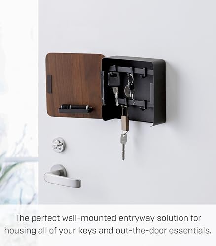 YAMAZAKI Home Rin Square Magnetic Key Cabinet - Wood Accented Keychain Organizer - Steel + Wood - Image 3