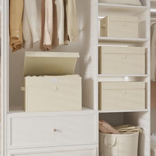 Foldable Storage Bins with Cloth Handle,13x9.1x7.9in,Beige,4 Pack - Image 3