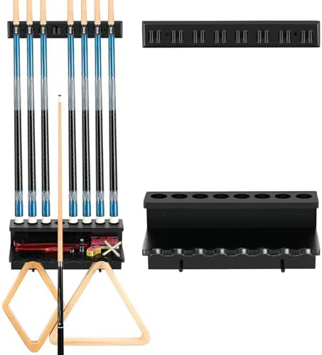 EXTCCT Wall Mount Pool Stick Holder - Billiards Pool Cue Rack, 8-Cue Black by EXTCCT