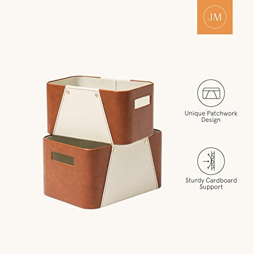 LA JOLIE MUSE Faux Leather Storage Baskets for Organizing, Beige 2 Pack - Image 5