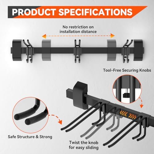 32" Ski & Snowboard Wall Rack – Heavy-Duty Wall Mounted Ski Storage for Garage, Holds 10 Pairs with 5 Adjustable Hooks, 300lbs Capacity, Non-Slip Rubber, Easy Install | Ski Holders for Wall (5) - Image 3