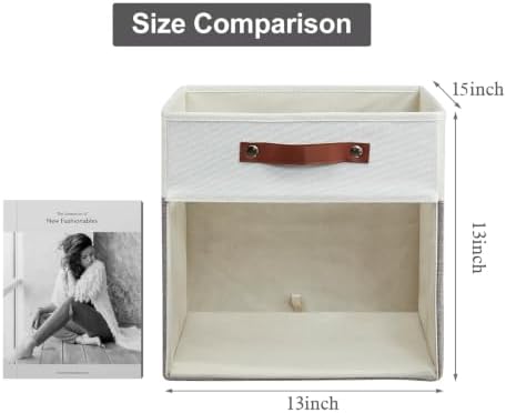 Bagnizer Storage Cubes, 4 Pack Linen Foldable Storage Bins with Clear Window and 2 Handles, 13x15x13 Storage Cube Bins for Shelf Closet, Kallax, Clothes, Books - (Gray / Off-White) - Image 2