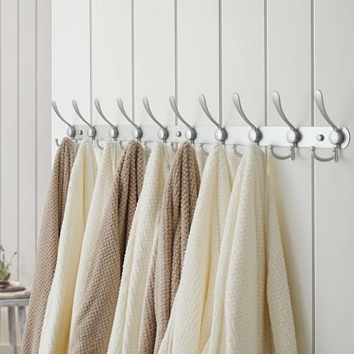 Dseap Coat Rack Wall Mount - 38” Long 10-Tri-Hooks Heavy Duty Coat Hanger Rail Wall Hooks for Hanging Coats Hats Clothing Clothes Purse Mudroom Entryway, Silver, Pack of 2 - Image 5