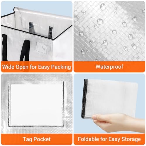 HomeHacks Large Moving Bags, Heavy Duty Clear Storage Bags, 8 Pack 125L - Image 6