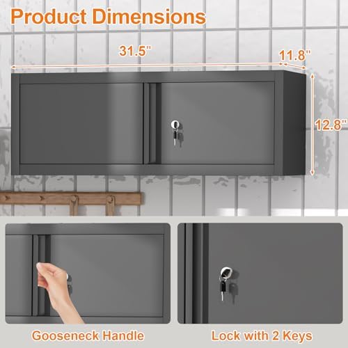 GREATMEET Metal Wall Cabinet with Lock and Doors (Black, 13" H) - Image 3