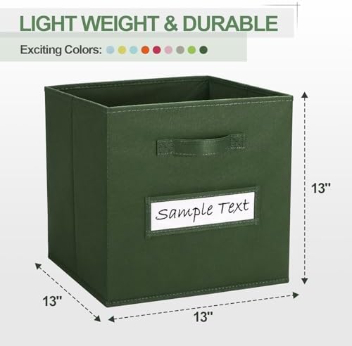 13x13x13 storage cube bins (Set of 10) Fabric storage cubes with 10 Labels Window Cards & a Pen, storage cubes 13x13, Collapsible 13 inch cube storage bins, Cubby Organizer Boxes, Dark Green - Image 2
