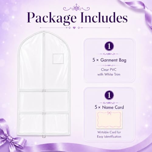 40" Clear PVC Garment Bag,5 Individual Pockets,Metal Zipper,Name Tag,5 Pack - Image 3