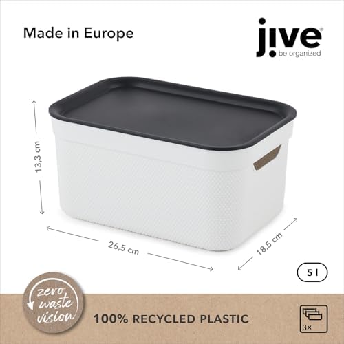 Rotho Jive Dekobox Set of 3 storage box 5l with lid, Plastic (PP recycled), white/anthracite, 3x5l (26.5 x 18.5 x 13.2 cm) - Image 3