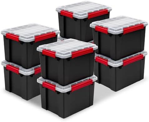 Sterilite 8 Pack Gasket Box, Stackable Plastic 8.5 Gallon Storage Container with Lids, Black - Waterproof and Dustproof Tote for Home Organization by Sterilite