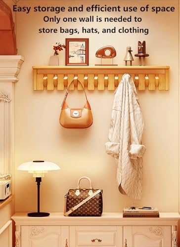 Paint Wood Wall Mounted Coat RackHooks Piano Key Hangers Natural Solid Wood Hanger Non-Woven Fabric Clothes Hangers for Closet, Kitchen, Bedroom, Bathroom, Entryway（Shelf+Beech 6 Hooks） - Image 3