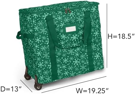 Covermates Keepsakes Rolling Adjustable Ornament Storage Bag – Heavy-Duty Polyester, FlexGrid Trays & Padded Dividers – Protective Holiday Organizer with Wheels, Handles & ID Window, Green Snowflake - Image 3