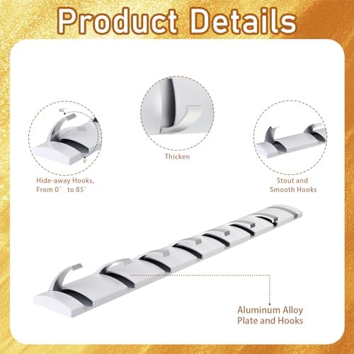 Wesiti 8 Hooks Large Wall Mounted Coat Rack, 26 Inch Floating Rack with Retractable Hook, Door Wall Coat Aluminum Space Saving Hangers for Entryway Bathroom Hat Towel(26 Inch) - Image 3