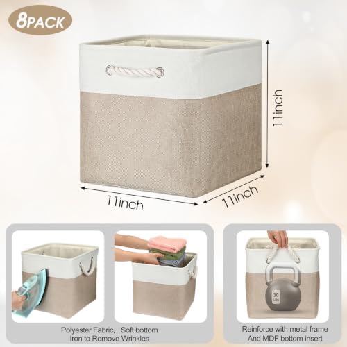 meekoo 8 Pack Fabric Storage Bins Baskets, 11 x 11 x 11 in, Beige - Image 2