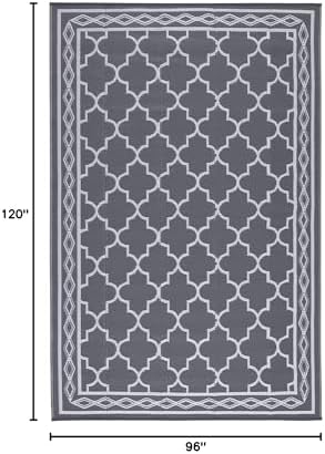 Reversible Mat 8x10 Plastic Straw Rug Outdoor Moroccan Trellis Area Rug Waterproof Patio Rug Outdoor Camping Rug for RV Porch Deck Camper Balcony Backyard Easy Cleaning Picnic Mat Grey White - Image 2