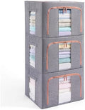 GuliPostan 3 Pack 66L Stackable Clothes Storage Bins with Metal Frame Handles & Zipper, Collapsible Closet Organizer Box with Lid for Bedding Blankets Towel (Grey) by Unknown