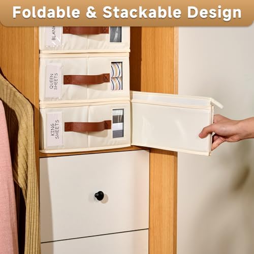 6 Pack Bed Sheet Organizers and Storage, Bedding Storage Box with Zipper, Label, Handle, Window, Linen Closet Organizer and Storage for Sheet Set, Clothing, Duvet Covers, Toys - Image 4