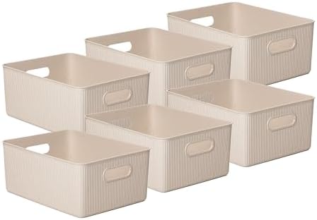 Superio Eco-Friendly Decorative Plastic Basket Open Home Storage Bins Organizer Baskets, Large (6 Pack) Container Boxes for Organizing Closet Storage Bins for Shelves Drawer Shelf 15 Liter by Superio