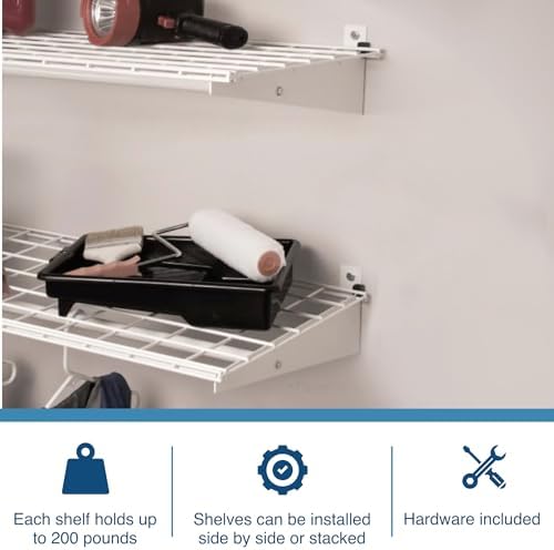 Hyloft 00630 2-Pack Heavy Duty Steel Wall Garage Shelving, 48-Inch X 24-Inch Wall Mounted Shelves for Garage Storage, Low-Profile Brackets, Max Shelf Load 150 Pounds, White Powder Coated Finish - Image 4