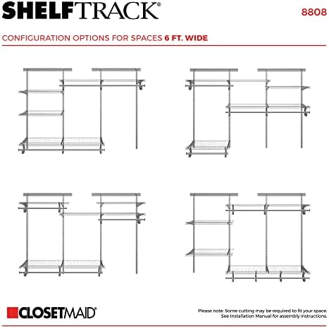 ClosetMaid ShelfTrack Wire Closet Organizer System, Adjustable from 4 to 6 Ft., with Shelves, Clothes Rods, Hardware, Durable Steel, Satin Chrome - Image 6