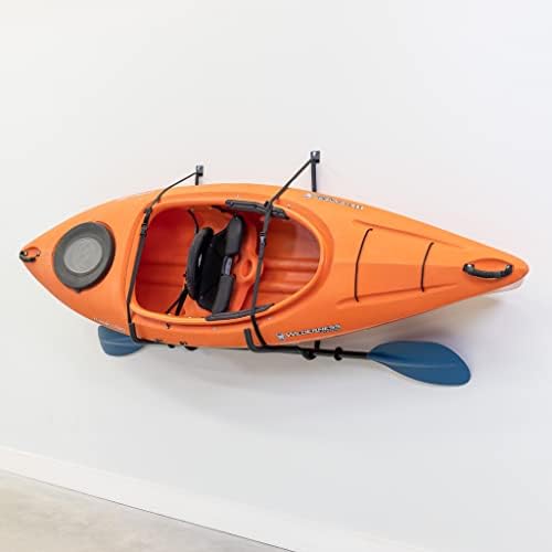 StoreYourBoard Roanoke Kayak Storage Rack, Holds 100 lbs, Kayak Wall Mount Hooks, Kayak Rack for Garage, Space Efficient Indoor Kayak Holder, Solid Steel, Protective Padding by StoreYourBoard
