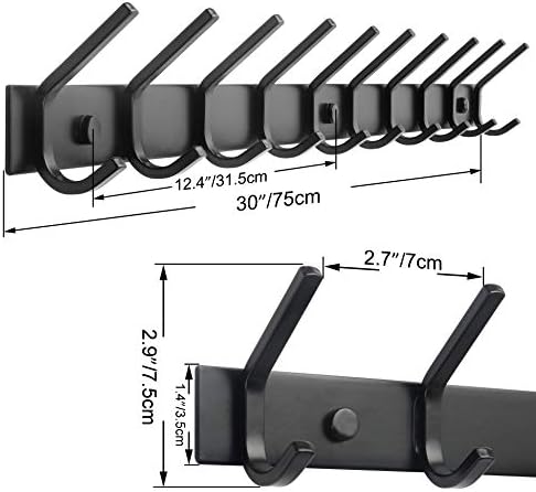 WEBI Coat Rack Wall Mounted,10 Hooks for Hanging Coats,30 Inch Hook Rack Hook Rail Coat Hanger Wall Mount for Backpack,Clothes,Jacket,Black,2 Packs - Image 2