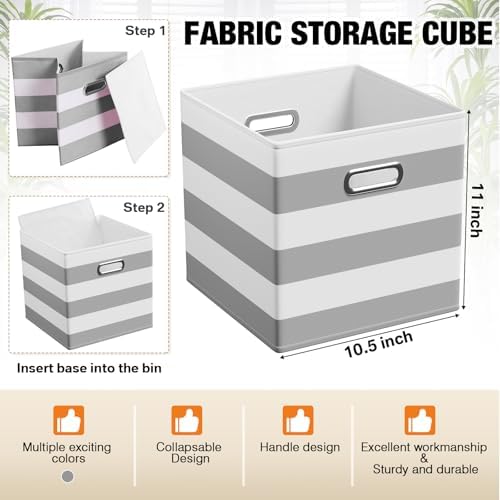 CroBlissful 11 Inch 6 Pcs Fabric Storage Cubes with Handle, Grey and White - Image 3