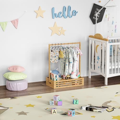 BAMBOOHOMIE Baby Clothing Rack for Toddler, Pets Clothes Rack with Storage Box & Adjustable Hanging Rod for Dogs/Cats, Baby Shower Clothes Closet Rack with Handle for Nursery Room (Natural, Baby) - Image 5